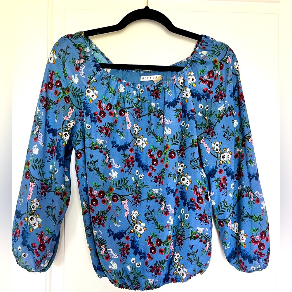 Alice + Olivia off the shoulder flora peasant top